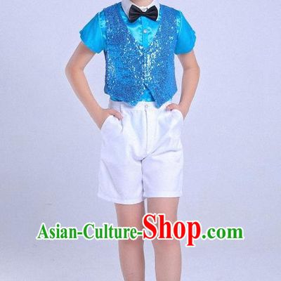 Top Grade Professional Performance Catwalks Costume, Children Chorus Clothing Modern Dance Blue Uniforms for Boys Kids
