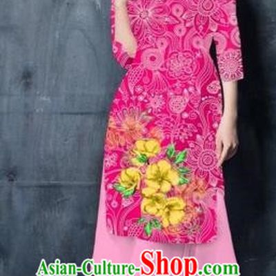 Traditional Top Grade Asian Vietnamese Costumes Classical Painting Short Pink Cheongsam, Vietnam National Vietnamese Young Lady Bride Wedding Ao Dai Dress