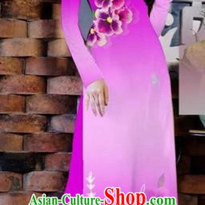 Traditional Top Grade Asian Vietnamese Costumes Classical Painting Flowers Rosy Cheongsam, Vietnam National Vietnamese Young Lady Bride Wedding Ao Dai Dress