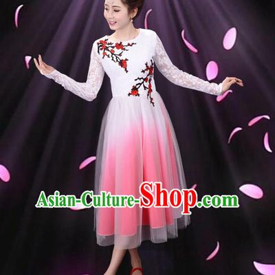 Top Grade Professional Compere Modern Dance Costume, Women Opening Dance Chorus Singing Group Uniforms Plum Blossom Dress for Women