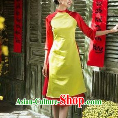 Traditional Top Grade Asian Vietnamese Costumes Classical Wedding Bride Cheongsam, Vietnam National Vietnamese Young Lady Ao Dai Dress