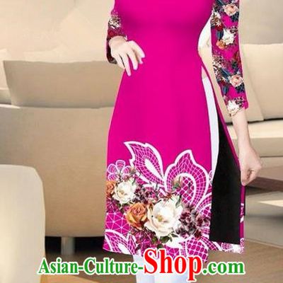 Traditional Top Grade Asian Vietnamese Costumes Classical Printing Rosy Short Cheongsam, Vietnam National Vietnamese Ao Dai Dress for Women