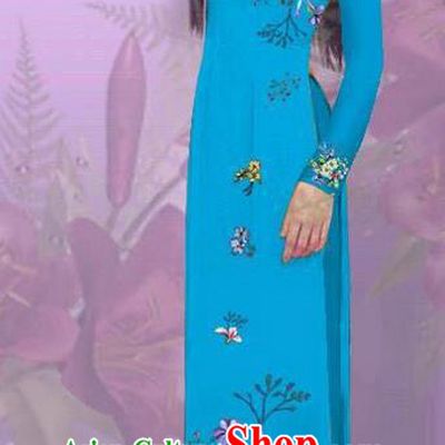 Top Grade Asian Vietnamese Costumes Classical Jing Nationality Printing Blue Cheongsam, Vietnam National Vietnamese Traditional Princess Ao Dai Dress for Women