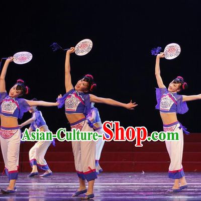 Traditional Chinese Classical Dance Yangge Fan Dancing Costume, Folk Dance Drum Dance Uniform Yangko Clothing for Girls