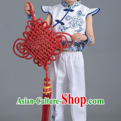 Top Grade Professional Performance Catwalks Costume, Children China Style Chorus Modern Dance Blue Clothing for Boys Kids