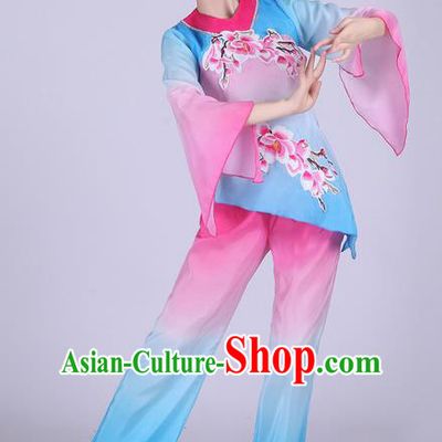 Traditional Chinese Classical Dance Yangge Fan Dancing Costume, Folk Dance Drum Dance Uniform Yangko Peach Blossom Clothing for Women