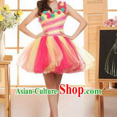 Top Grade Classic Stage Performance Chorus Singing Group Dance Costumes, Chorus Competition Costume, Compere Rose Bubble Dress for Women