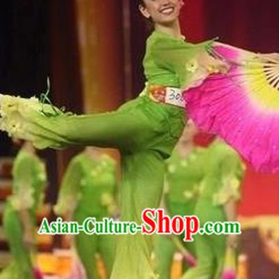 Traditional Chinese Classical Dance Costume, Women Yanko Dance Clothing, Umbrella Fan Dance Green Dress for Women