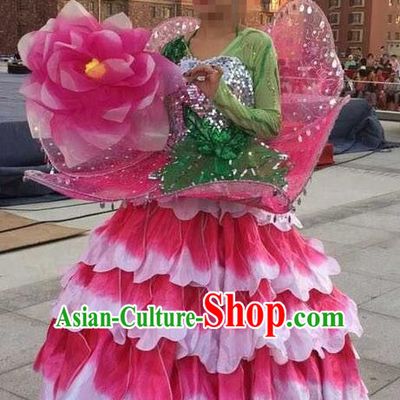 Traditional Chinese Modern Dancing Costume, Women Opening Classic Chorus Peony Flowers Dance Costume, Folk Dance Modern Dance Long Dress for Women