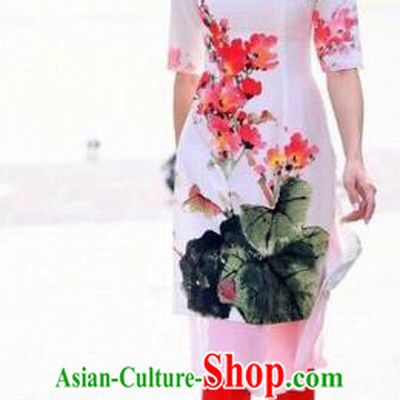 Traditional Top Grade Asian Vietnamese Costumes Classical Printing Cheongsam, Vietnam National Vietnamese Princess Bride White Ao Dai Dress