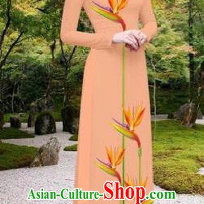 Traditional Top Grade Asian Vietnamese Costumes Classical Printing Long Cheongsam, Vietnam National Vietnamese Princess Bride Pink Ao Dai Dress