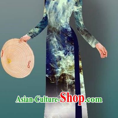 Top Grade Asian Vietnamese Costumes Classical Jing Nationality Gradient Cheongsam, Vietnam National Vietnamese Traditional Princess Ao Dai Dress
