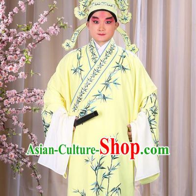 Traditional Chinese Beijing Opera Yellow Dress Clothing, China Peking Opera Young Man Costume Embroidered Bamboo Leaf Robe Opera Costumes
