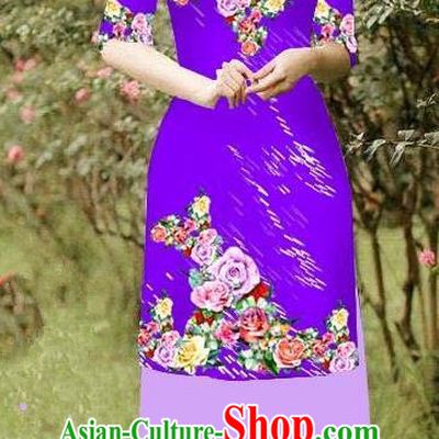 Top Grade Asian Vietnamese Costumes Classical Jing Nationality Short Cheongsam, Vietnam National Vietnamese Bride Traditional Princess Purple Ao Dai Dress