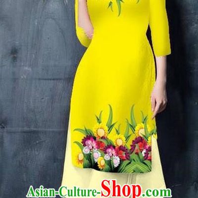 Top Grade Asian Vietnamese Costumes Classical Jing Nationality Short Cheongsam, Vietnam National Vietnamese Bride Traditional Princess Yellow Ao Dai Dress