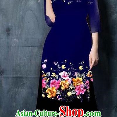 Top Grade Asian Vietnamese Costumes Classical Jing Nationality Short Cheongsam, Vietnam National Vietnamese Bride Traditional Princess Navy Ao Dai Dress
