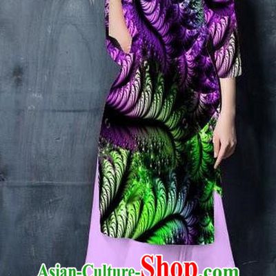 Top Grade Asian Vietnamese Costumes Classical Jing Nationality Printing Short Cheongsam, Vietnam National Vietnamese Bride Traditional Princess Purple Ao Dai Dress