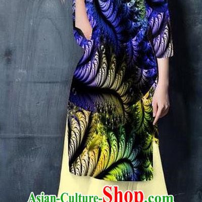 Top Grade Asian Vietnamese Costumes Classical Jing Nationality Printing Short Cheongsam, Vietnam National Vietnamese Bride Traditional Princess Blue Ao Dai Dress