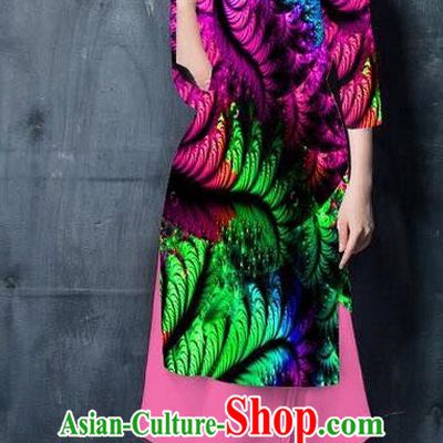 Top Grade Asian Vietnamese Costumes Classical Jing Nationality Printing Short Cheongsam, Vietnam National Vietnamese Bride Traditional Princess Rosy Ao Dai Dress