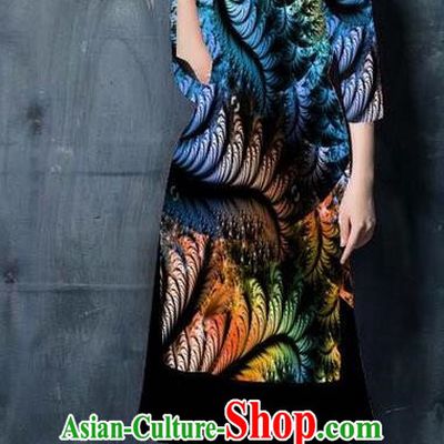 Top Grade Asian Vietnamese Costumes Classical Jing Nationality Printing Short Cheongsam, Vietnam National Vietnamese Bride Traditional Princess Peacock Blue Ao Dai Dress