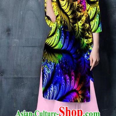 Top Grade Asian Vietnamese Costumes Classical Jing Nationality Printing Short Cheongsam, Vietnam National Vietnamese Bride Traditional Princess Yellow Ao Dai Dress