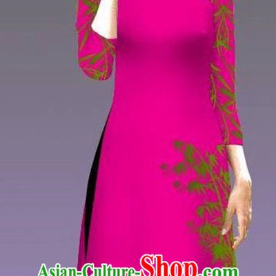 Top Grade Asian Vietnamese Costumes Classical Jing Nationality Crane Pattern Short Cheongsam, Vietnam National Clothing Bride Traditional Rosy Ao Dai Dress