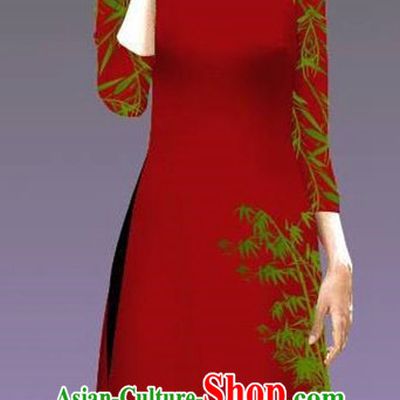 Top Grade Asian Vietnamese Costumes Classical Jing Nationality Crane Pattern Short Cheongsam, Vietnam National Clothing Bride Traditional Wine Red Ao Dai Dress