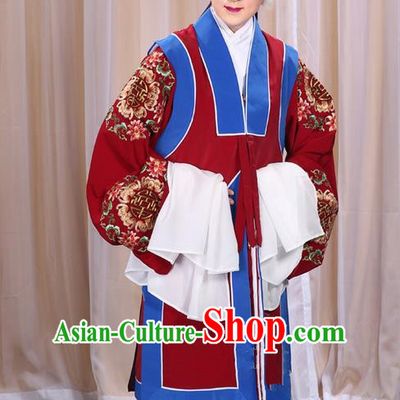 Traditional Chinese Beijing Opera Old Female Red Vest and Robes Complete Set, China Peking Opera Pantaloon Costume Embroidered Clothing Opera Costumes
