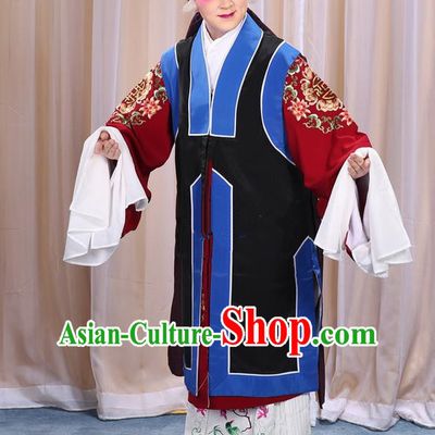 Traditional Chinese Beijing Opera Old Female Black Vest and Robes Complete Set, China Peking Opera Pantaloon Costume Embroidered Clothing Opera Costumes