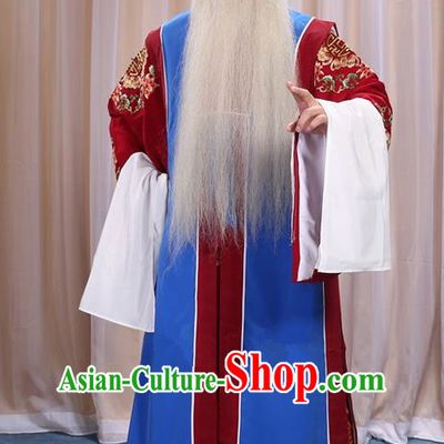Traditional Chinese Beijing Opera Old Male Blue Long Vest and Clothing Complete Set, China Peking Opera Laosheng-role Costume Embroidered Clothing Opera Costumes