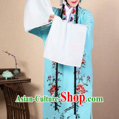 Traditional Chinese Beijing Opera Huangmei Opera Female Blue Clothing and Headwear Complete Set, China Peking Opera Diva Role Hua Tan Costume Embroidered Opera Costumes