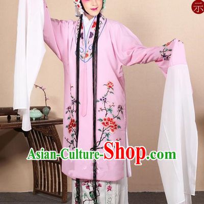 Traditional Chinese Beijing Opera Huangmei Opera Female Pink Clothing and Headwear Complete Set, China Peking Opera Diva Role Hua Tan Costume Embroidered Opera Costumes