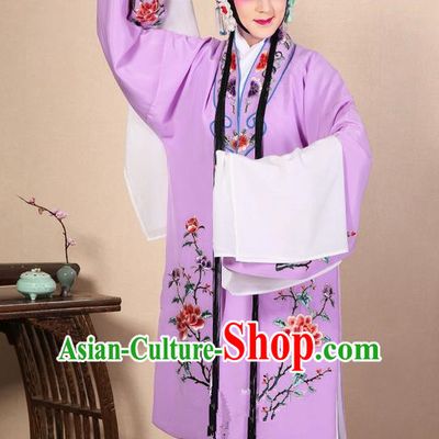 Traditional Chinese Beijing Opera Huangmei Opera Female Purple Clothing and Headwear Complete Set, China Peking Opera Diva Role Hua Tan Costume Embroidered Opera Costumes