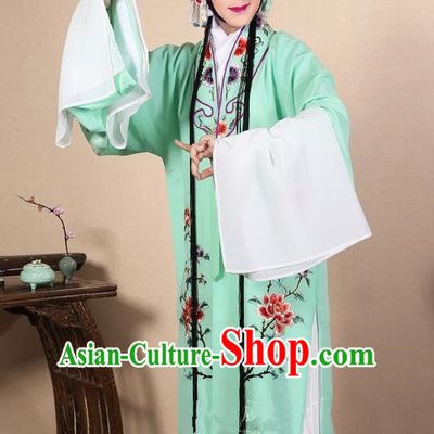 Traditional Chinese Beijing Opera Huangmei Opera Female Green Clothing and Headwear Complete Set, China Peking Opera Diva Role Hua Tan Costume Embroidered Opera Costumes