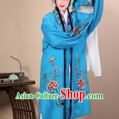 Traditional Chinese Beijing Opera Huangmei Opera Female Sky Blue Clothing and Headwear Complete Set, China Peking Opera Diva Role Hua Tan Costume Embroidered Opera Costumes