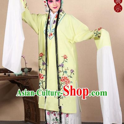 Traditional Chinese Beijing Opera Huangmei Opera Female Yellow Clothing and Headwear Complete Set, China Peking Opera Diva Role Hua Tan Costume Embroidered Opera Costumes