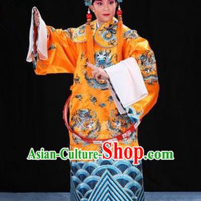 Traditional Chinese Beijing Opera Male Bright Yellow Clothing and Belts Complete Set, China Peking Opera His Royal Highness Costume Embroidered Robe Opera Costumes