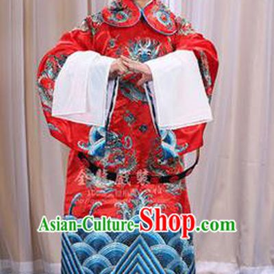 Traditional Chinese Beijing Opera Male Red Clothing and Belts Complete Set, China Peking Opera His Royal Highness Costume Embroidered Robe Opera Costumes