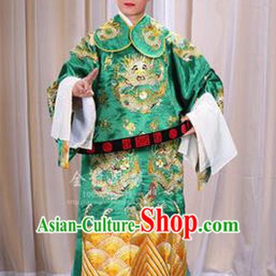 Traditional Chinese Beijing Opera Male Green Clothing and Belts Complete Set, China Peking Opera His Royal Highness Costume Embroidered Robe Opera Costumes
