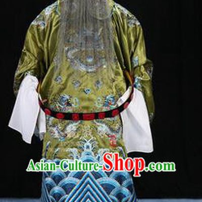 Traditional Chinese Beijing Opera Male Shadow Green Clothing and Belts Complete Set, China Peking Opera His Royal Highness Costume Embroidered Robe Opera Costumes