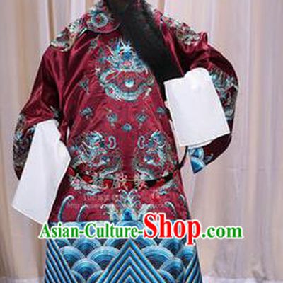 Traditional Chinese Beijing Opera Male Red Clothing and Belts Complete Set, China Peking Opera His Royal Highness Costume Embroidered Robe Opera Costumes