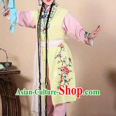 Traditional Chinese Beijing Opera Shaoxing Opera Young Female Yellow Vest Clothing Complete Set, China Peking Opera Diva Role Hua Tan Costume Embroidered Opera Costumes