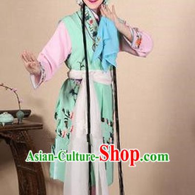 Traditional Chinese Beijing Opera Shaoxing Opera Young Female Green Vest Clothing Complete Set, China Peking Opera Diva Role Hua Tan Costume Embroidered Opera Costumes