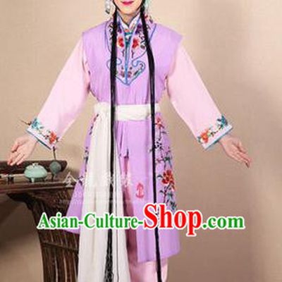 Traditional Chinese Beijing Opera Shaoxing Opera Young Female Purple Vest Clothing Complete Set, China Peking Opera Diva Role Hua Tan Costume Embroidered Opera Costumes
