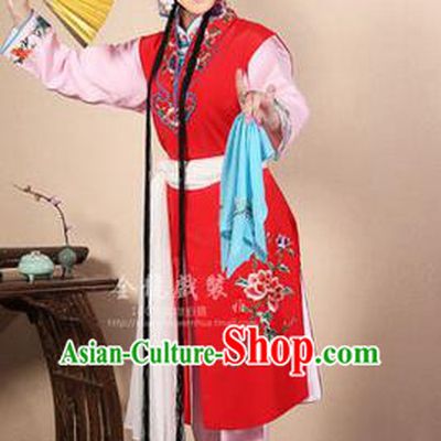 Traditional Chinese Beijing Opera Shaoxing Opera Young Female Red Vest Clothing Complete Set, China Peking Opera Diva Role Hua Tan Costume Embroidered Opera Costumes