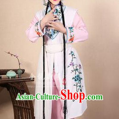Traditional Chinese Beijing Opera Shaoxing Opera Young Female White Vest Clothing Complete Set, China Peking Opera Diva Role Hua Tan Costume Embroidered Opera Costumes