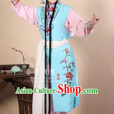 Traditional Chinese Beijing Opera Shaoxing Opera Young Female Light Blue Vest Clothing Complete Set, China Peking Opera Diva Role Hua Tan Costume Embroidered Opera Costumes