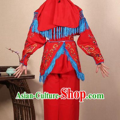 Traditional Chinese Beijing Opera Shaoxing Opera Magic Warriors Red Clothing and Shoes Complete Set, China Peking Opera Women Pawn Dress Costume Embroidered Opera Costumes