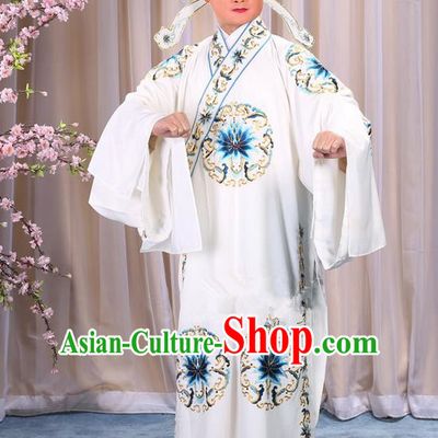 Traditional Chinese Beijing Opera Takefu White Clothing Complete Set, China Peking Opera Martial General Role Costume Embroidered Opera Costumes