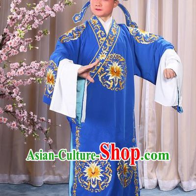 Traditional Chinese Beijing Opera Takefu Blue Clothing Complete Set, China Peking Opera Martial General Role Costume Embroidered Opera Costumes